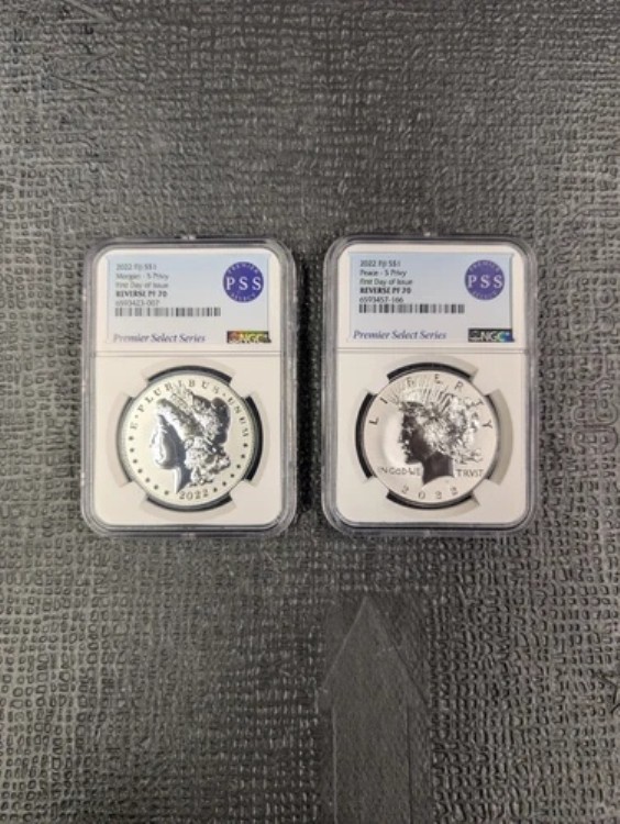 2022年 フィジー「S」プライベートリバースプルーフ 70 シルバー モーガン＆ピースドル NGC FDOI