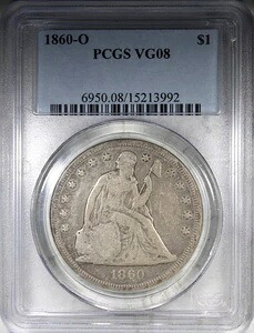 1860-O 着席型リバティドル PCGS VG8 低グレード 流通