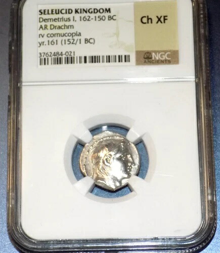 セレウコス王国銀貨ARドラクマデメトリオス1世紀161年NGC Ch XF古代コイン