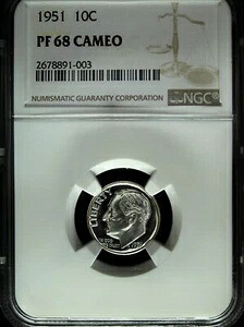1951 NGC プルーフ 68 カメオ ルーズベルト シルバー ダイム ☆☆ セットに最適 ☆☆ 003