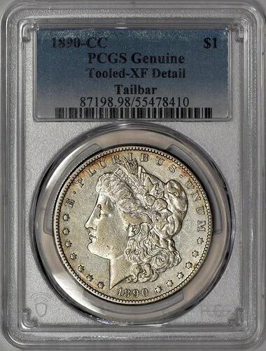 1890-CC モルガン銀貨 $1 VAM-4 テールバー PCGS XF 詳細