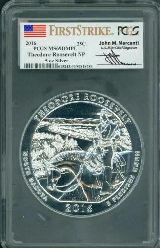 2016年 セオドア・ルーズベルト NP ATB 5オンス シルバー PCGS MS69 DMPL ファーストストライク マーカンティ｜WORLD RESOURCE【KING店】 205,700円