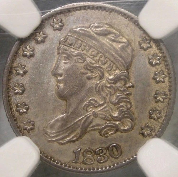 1830年製 キャップ付き胸像 銀製ハーフダイム 魅力的なゴージャスな天然緑青付き NGC AU 55｜WORLD RESOURCE【KING店】 205,700円