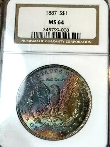 1887年 Pトーン モルガン $ NGC MS 64????驚異的なPQモンスタートーン????動画