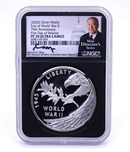 NGC PF70 UCAM - エドマンド・モイ直筆サイン入り 2020年 第二次世界大戦 終戦75周年 シルバープルーフメダル｜WORLD RESOURCE【KING店】