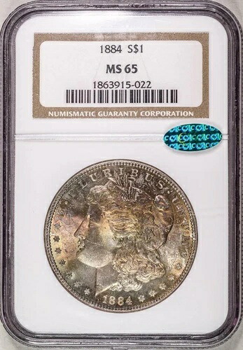 1884年 モルガン銀貨 MS65 NGC & CAC レインボートーン #2738｜WORLD RESOURCE【KING店】