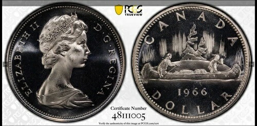 :1966 S1ドル ラージビーズ エリザベスII カナダ PCGS PL 67 CAM トップポップ レア R7