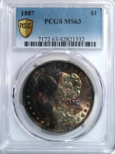 1887年 P トーン モルガン $ PCGS MS 63 - 印象的な表面レインボートーン｜WORLD RESOURCE【KING店】