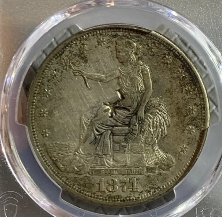 1874年 S 米国貿易ドル銀貨 PCGS AU 中国の刻印入り|WORLD RESOURCE【KING店】