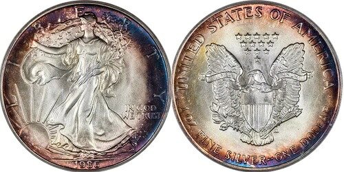 US019 1986年 1ドル シルバーイーグル PCGS MS69。美しい色調。|WORLD RESOURCE【KING店】