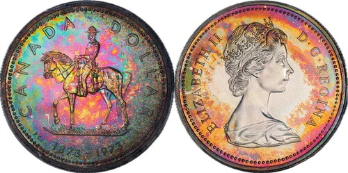 C248 カナダ 1973年 銀貨 R.C.M.P. センテニアル KM-83。PCGS SP67。良好な色調｜WORLD RESOURCE【KING店】