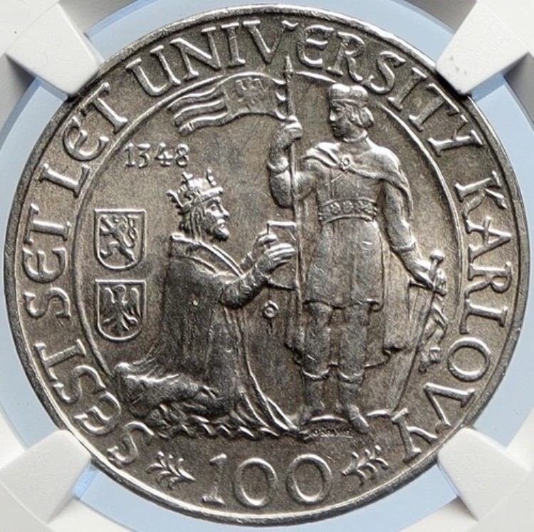 1948年 チェコスロバキア - カレル大学 OLD シルバー 100コルナ硬貨 NGC i105885|WORLD RESOURCE【KING店】