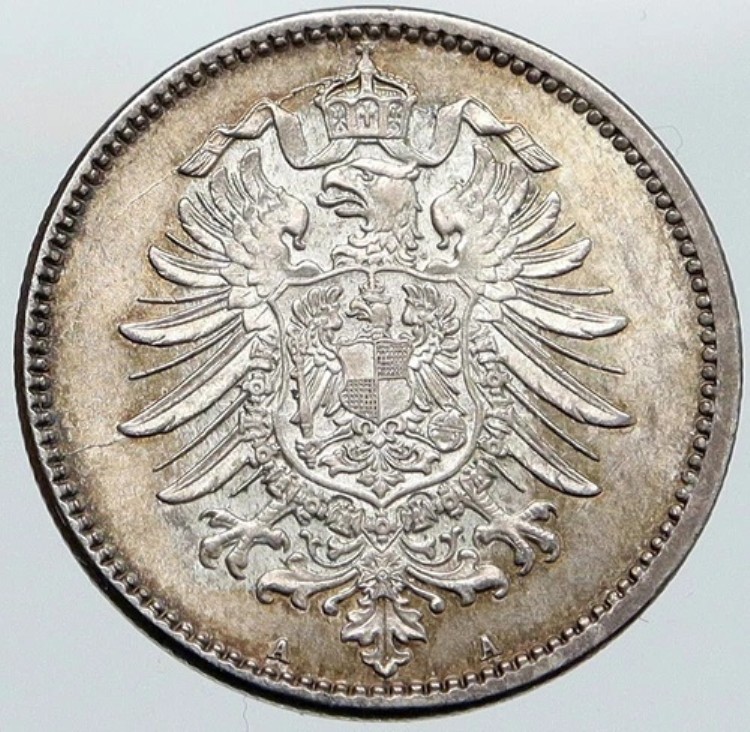 1875年 ドイツ国王ヴィルヘルム1世と王冠 ヴィンテージ アンティーク シルバー 1マルク コイン i87577|WORLD RESOURCE【KING店】