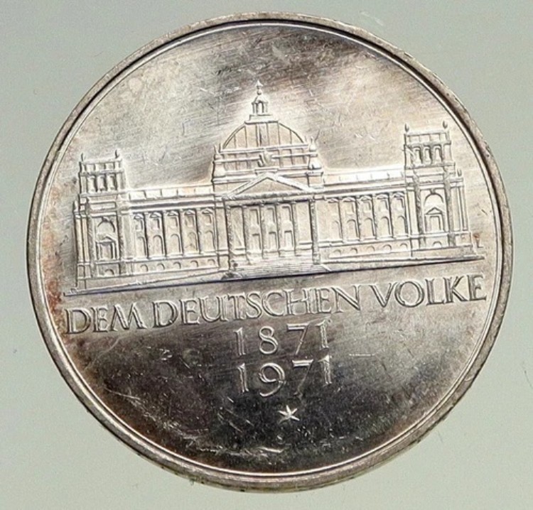 1971年 ドイツ 1871年 ベルリン国会議事堂 プルーフ銀貨 5マルク i94501｜WORLD RESOURCE【KING店】