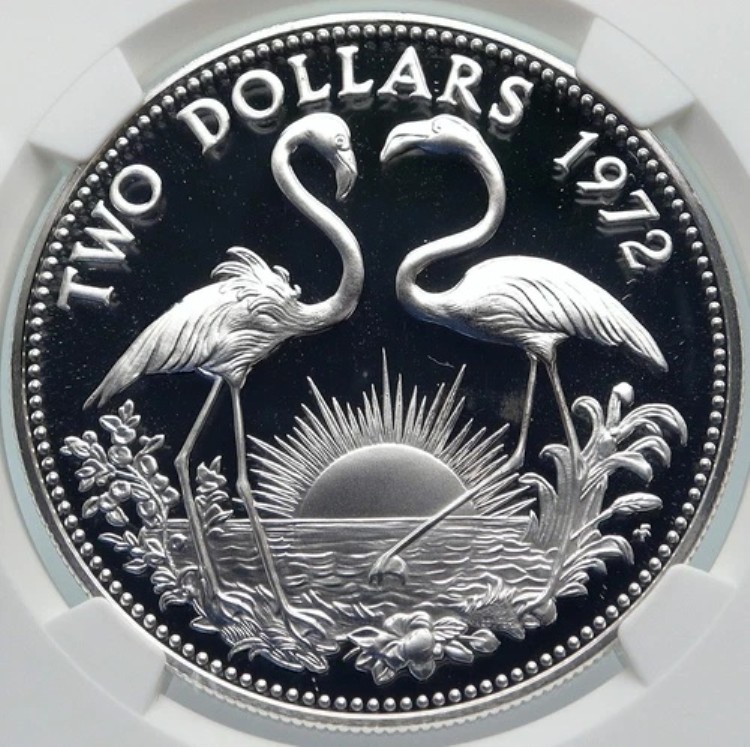 1972年 バハマ オールドクイーンエリザベス2世 フラミンゴ プルーフ 2ドル銀貨 NGC i85375|WORLD RESOURCE【KING店】