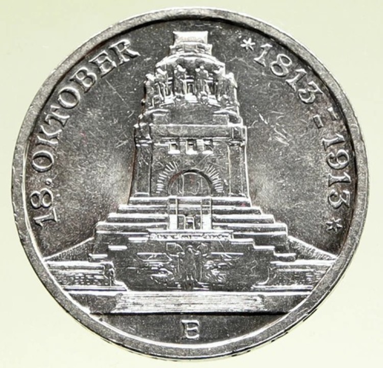 1913年 東ドイツ ザクセン州 ナポレオン記念 アンティーク シルバー 3マルク コイン i95151|WORLD RESOURCE【KING店】