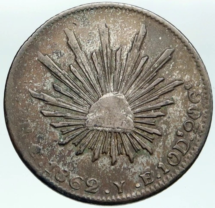 1862年 YE メキシコ スペイン イーグル&リバティ キャップ シルバー アンティーク 4レアル オールドコイン i87561|WORLD RESOURCE【KING店】