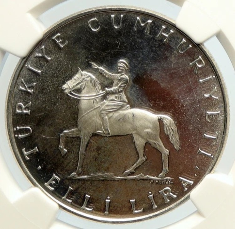 1971年 トルコ アタテュルク SMYMA 入会 オールドプルーフ シルバー 50リラ貨幣 NGC i105606|WORLD RESOURCE【KING店】