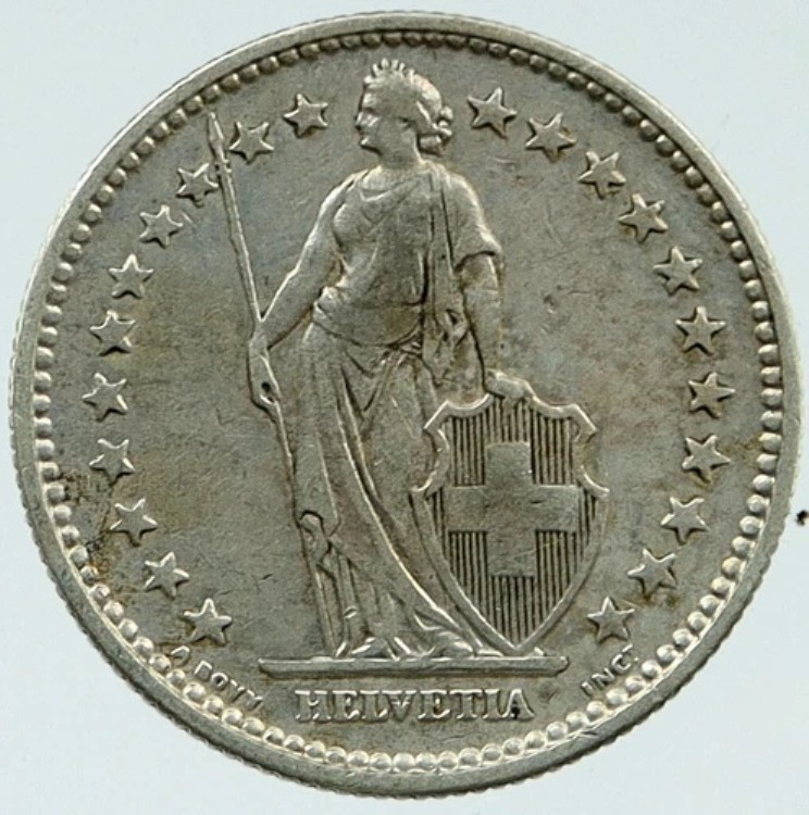 1903年 スイス - ヘルヴェティアはスイス国家を象徴する 銀貨 2フラン i117188｜WORLD RESOURCE【KING店】