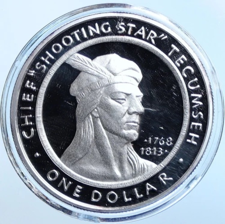 2002年 アメリカ ショーニークリークインディアン部族 酋長テカムセ プルーフ銀貨 1ドル i114647|WORLD RESOURCE【KING店】
