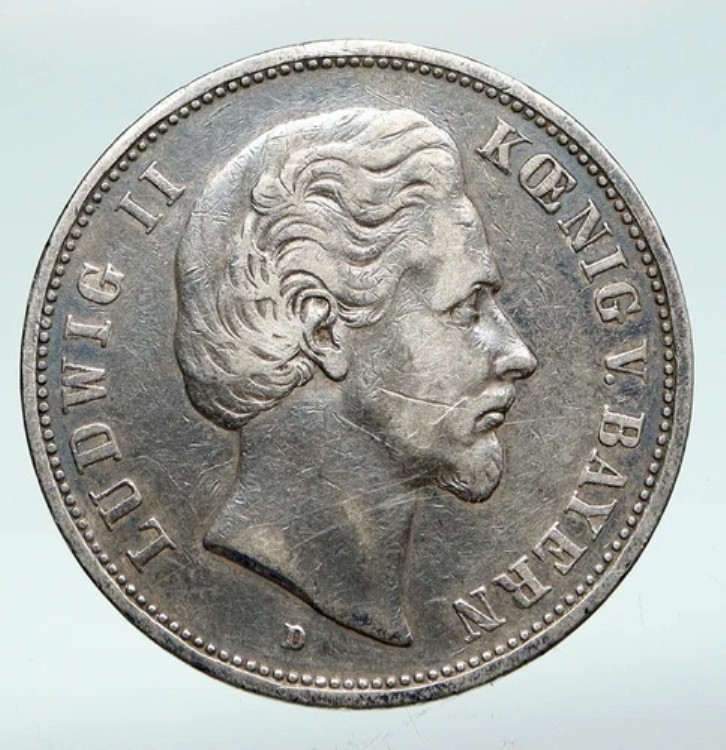 1875年 バイエルン王国 ドイツ国王 ルートヴィヒ2世 オールドシルバー 5マルク貨幣 i91026｜WORLD RESOURCE【KING店】