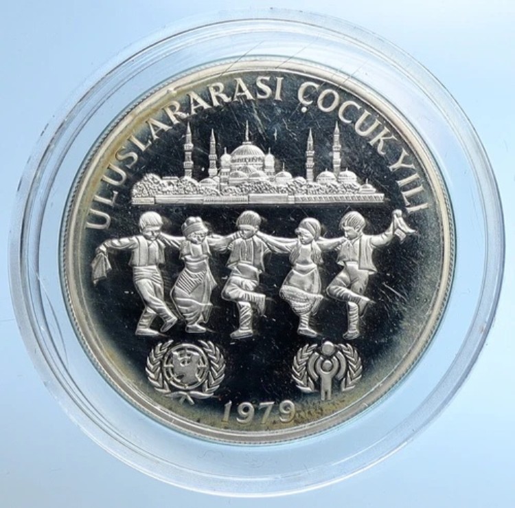 1979年 トルコ 国連クレセント チャイルドイヤー オールドプルーフ シルバー 500リラコイン i109730｜WORLD RESOURCE【KING店】