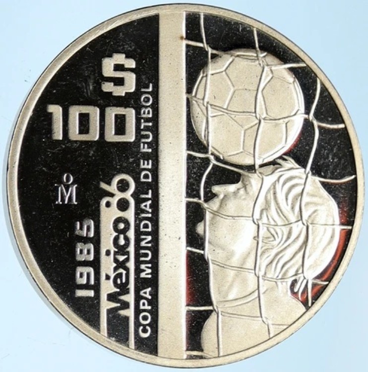 1985年メキシコFIFAワールドカップ1986サッカーオールドプルーフシルバー100コインi99647|WORLD RESOURCE【KING店】