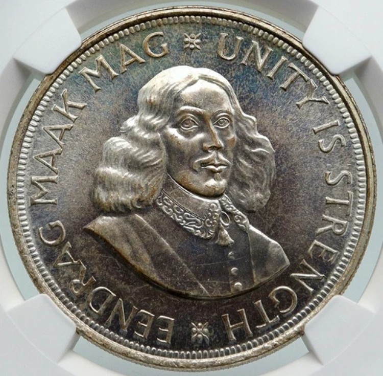 1964年 南アフリカ 創設者 ヤン・ファン・リーベック 鹿 古い 50セント 銀貨 NGC i86973｜WORLD RESOURCE【KING店】