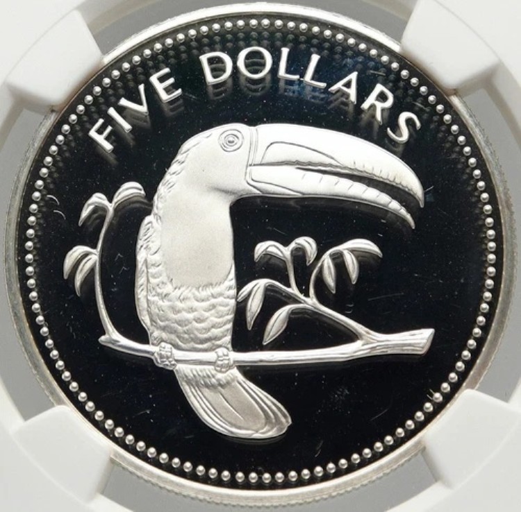 1975年 ベリーズ 本物 大型 5ドル銀貨 オオハシ鳥 NGC PF 69 i83555|WORLD RESOURCE【KING店】