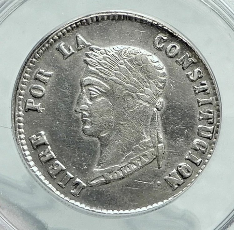 1855 PTS MJ ボリビア ラージ シモン ボリバル 純正 4 ソル シルバー コイン ANACS i78710|WORLD RESOURCE【KING店】