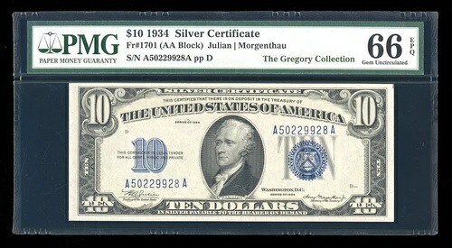 DBR 1934 $10 シルバー ジェム Fr. 1701 PMG 66 EPQ シリアル A50229928A|WORLD RESOURCE【KING店】