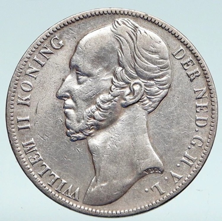 1848年 オランダ国王ウィリアム2世 冠 アンティーク オールド シルバー グルデン コイン i89379|WORLD RESOURCE【KING店】