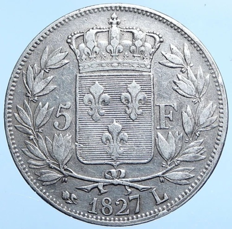 1827年 L フランス国王 シャルル10世 オールド 本物 シルバー 5フラン フランスコイン i115003|WORLD RESOURCE【KING店】