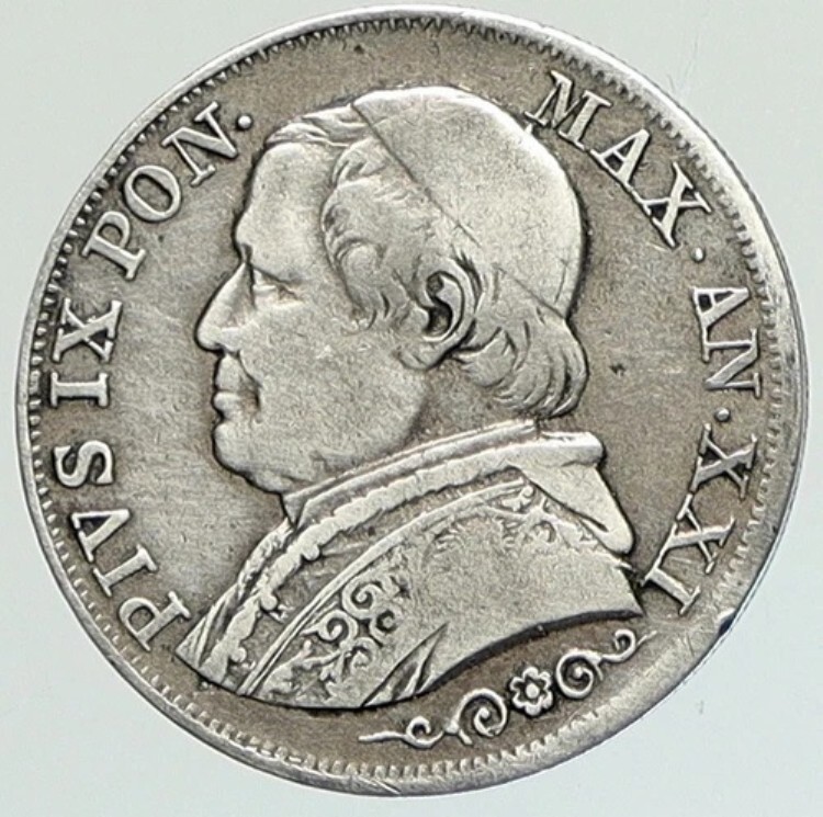 1867年 イタリア 教皇領 教皇ピウス9世 銀貨 1リラ アンティーク イタリアコイン i112131｜WORLD RESOURCE【KING店】