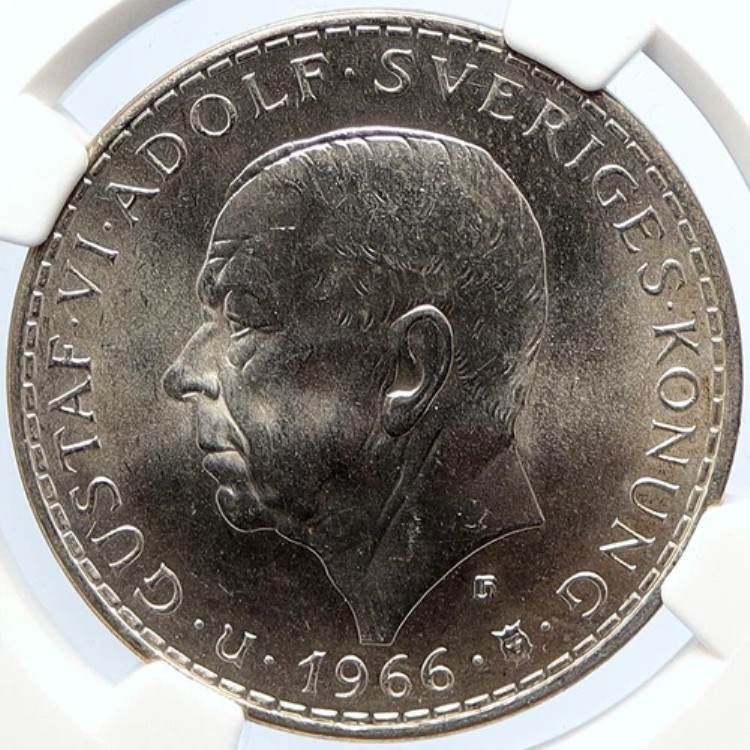 1966 U スウェーデン国王 グスタフ 6 世 アドルフ議会 シルバー 5 クローナ コイン NGC i105670|WORLD RESOURCE【KING店】