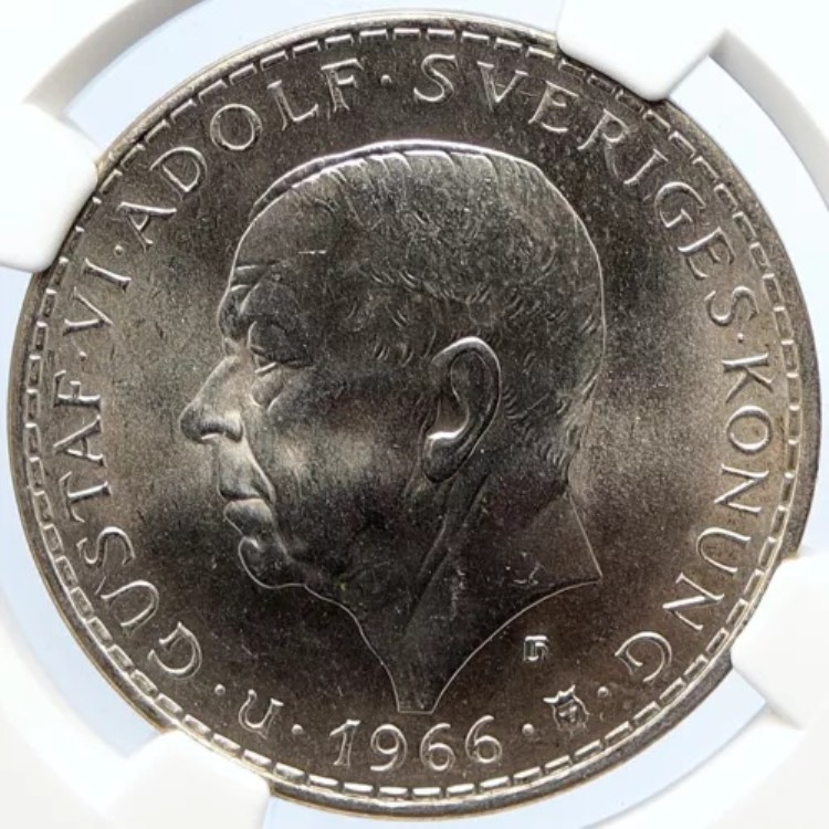 1966 U スウェーデン国王 グスタフ 6 世 アドルフ議会 シルバー 5 クローナ コイン NGC i105670|WORLD RESOURCE【KING店】