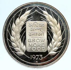 1973年 インド FAO - 食料をもっと育てよう 小麦 ライオンズ プルーフ シルバー 10ルピー コイン i96076｜WORLD RESOURCE【KING店】