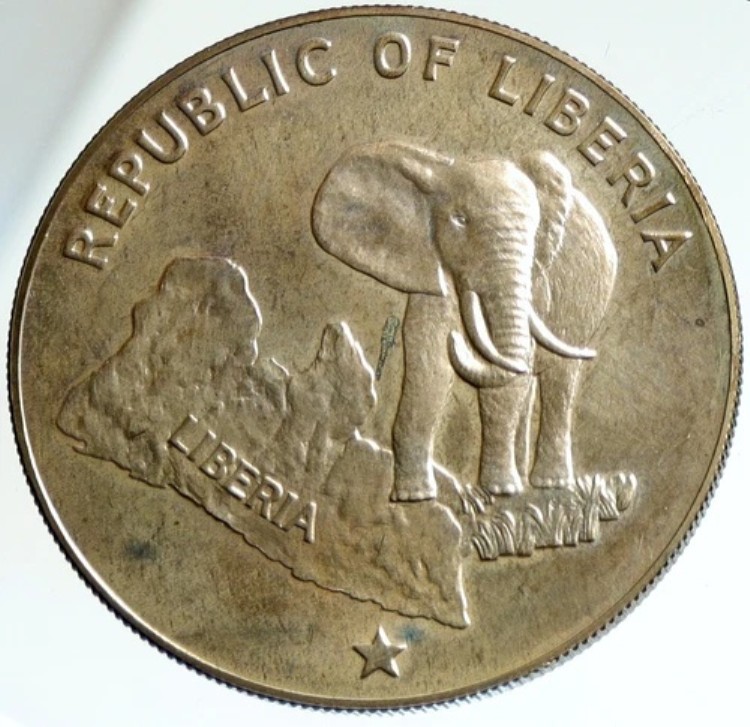 1974年 リベリア州地図と象の絵 オールド 純正プルーフ 5ドル銀貨 i103070|WORLD RESOURCE【KING店】