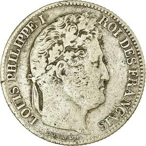 [#658345] コイン、フランス、ルイ・フィリップ、フラン、1837年、リヨン、VF、銀、KM:748.4｜WORLD RESOURCE【KING店】