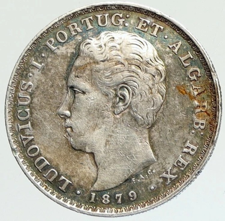 1879年 ポルトガル国王 ルイス1世 本物 オールドシルバー 500レイス ポルトガルコイン i112142|WORLD RESOURCE【KING店】