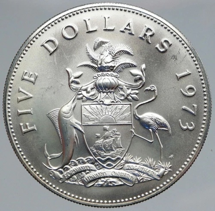 1973年 バハマ 巨大 海賊敗北 モットー プルーフ シルバー 5ドル コイン i86849｜WORLD RESOURCE【KING店】