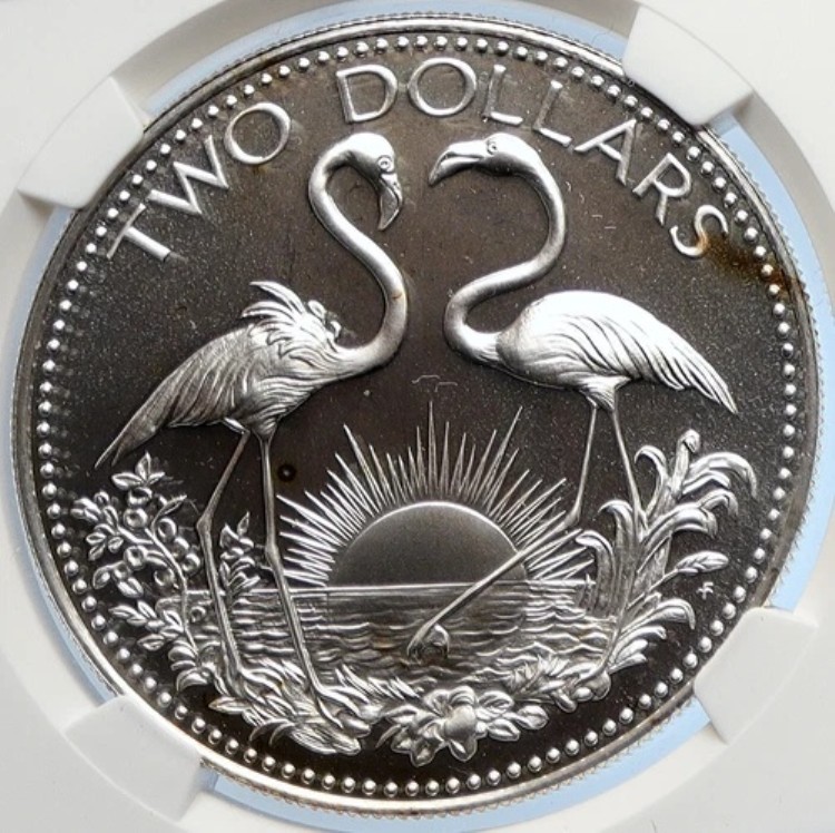 1976年 バハマ諸島 フラミンゴ2羽 ヴィンテージ プルーフ シルバー 2ドルコイン NGC i105872|WORLD RESOURCE【KING店】