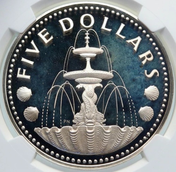 1973年 バルバドス アームズファウンテン トラファルガー ヴィンテージ プルーフ シルバー 5ドルコイン NGC i87119｜WORLD RESOURCE【KING店】