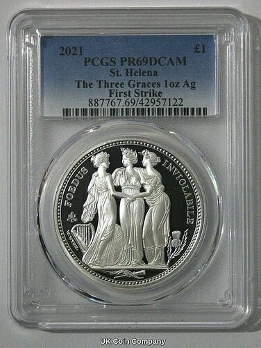 2021年 スリー・グレース ウィリアム・ワイオン セントヘレナ シルバープルーフコイン PCGS PR69認定｜WORLD RESOURCE【KING店】