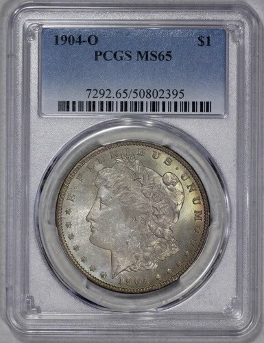 1904-O モルガンシルバー 1ドル PCGS MS 65 ライトパステルレインボートーン 180,400円