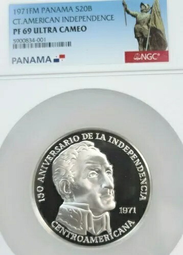 1971 年 パナマ シルバー 20 バルボア インディペンデンス NGC PF 69 ウルトラ カメオ トップ ポップ !!!