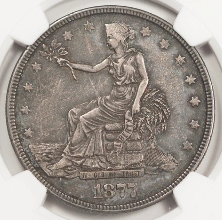 アメリカ合衆国 1877年 (P) 1ドル貿易ドル銀貨 NGC AU フィラデルフィア造幣局