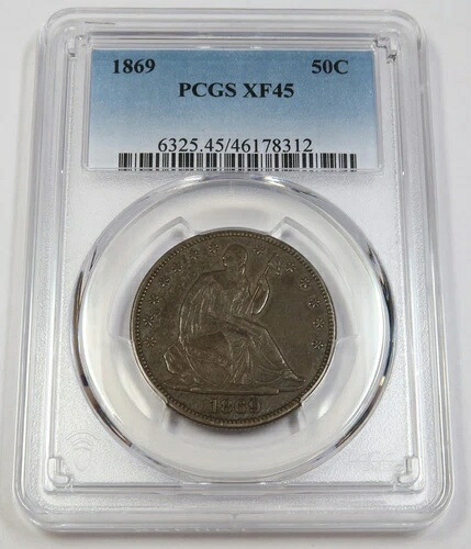 1869 P PCGS XF45 | シルバー シーティング リバティ ハーフ ドル - 50セント 米国コイン #41396A