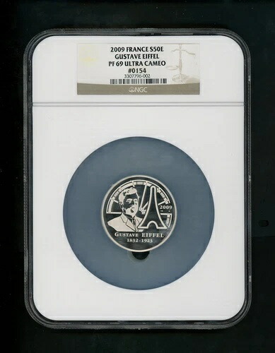 2009年 フランス S50E シルバー 50ユーロ ギュスターヴ エッフェル塔 NGC PF69 ウルトラカメオ GEM