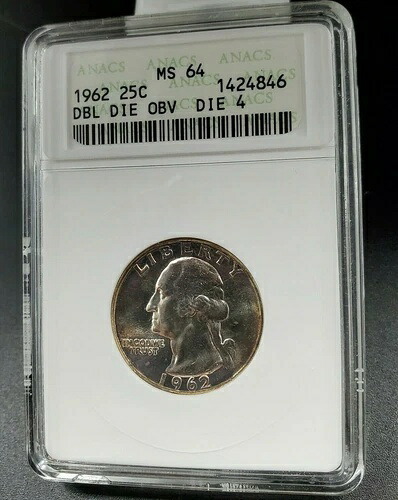 1962年 P 25セント ワシントン シルバークォーターコイン バラエティ DDO 004 ANACS MS64 FS-101